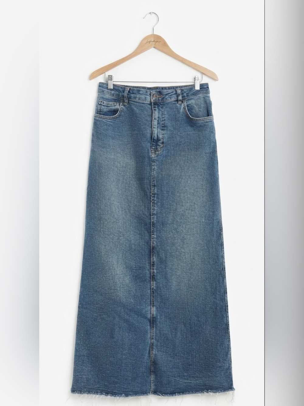 Zara Demin Straight Cut High Waisted Maxi Skirt XL